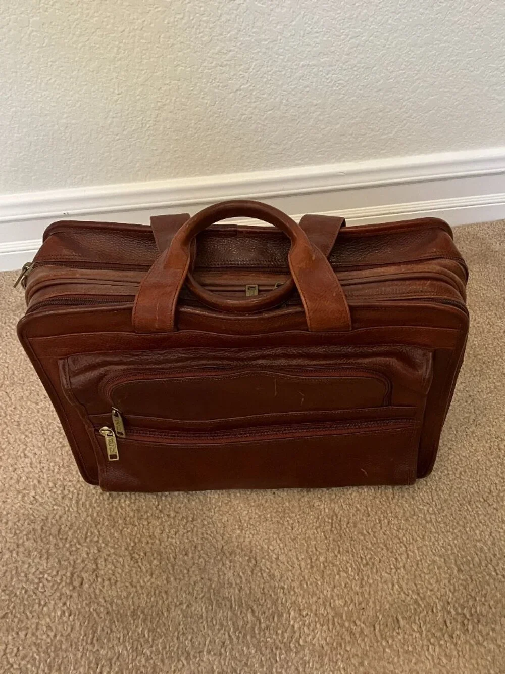 Vintage Full-Grain Leather Executive Briefcase – Rich Brown – Fits Laptop – Time